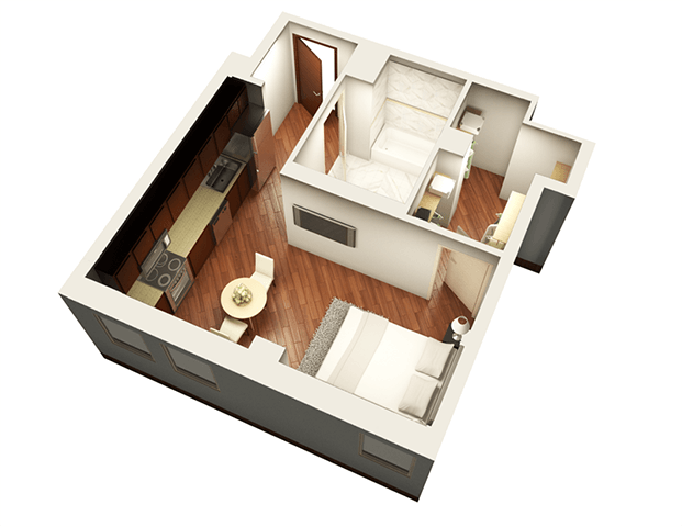 Studio 462 sqft 3D Floor plan at Somerset Place Apartments, Chicago, IL