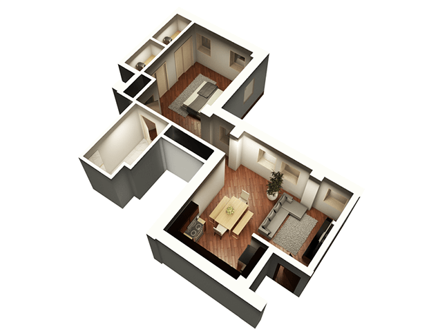 The Penthouse 771 sqft 3D Floor Plan at Somerset Place Apartments, Chicago, IL, 60640