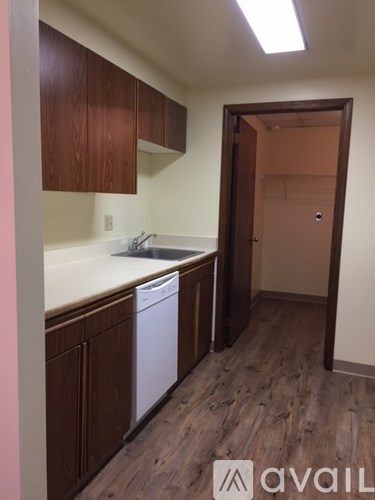 A small kitchen with a washer and dryer built in.