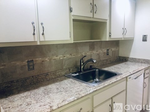 A kitchen with a sink and cabinets.