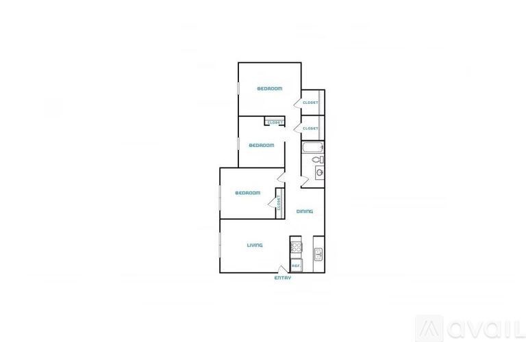A floor plan of a house with a bedroom, a bathroom, a living room, a dining room, and a kitchen.