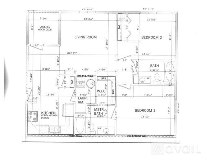 A floor plan of a small house with a living room, two bedrooms, a kitchen, and a bathroom.