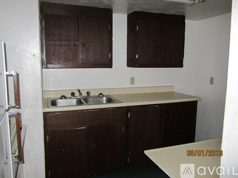 A kitchen with a sink and cabinets.