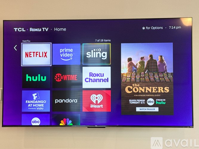 A screen displaying a selection of streaming services including Netflix, Prime Video, Hulu, Showtime, and others.