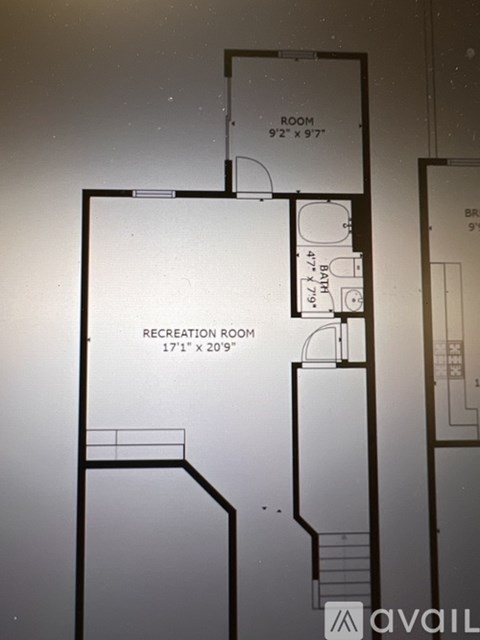 A floor plan shows a room that is 9 1/2" x 9 1/2" and a recreation room that is 17 1" x 20 9".