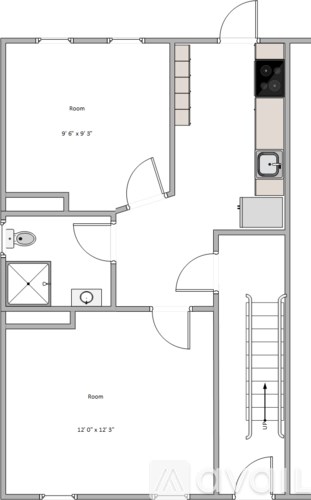 A floor plan of a house with two bedrooms and a living area.