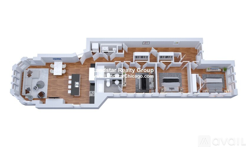 A 3D floor plan of a building with the text "Lawistar Realty Group Chicago.com" on it.