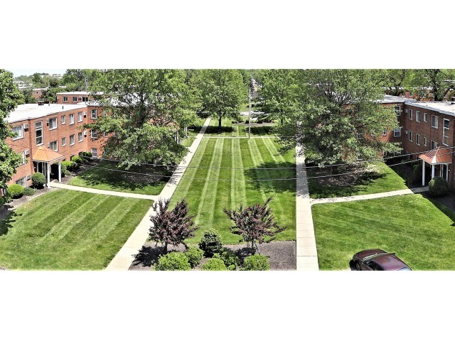 A green lawn in front of a building.