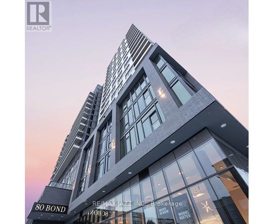 A tall building with the words "80 BOND" on the left side.