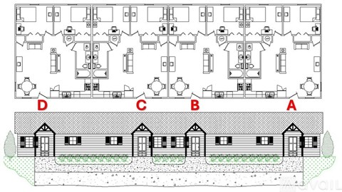A black and white diagram of a building layout with four labeled sections.