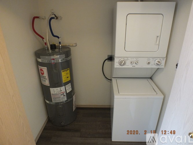 A water heater and a washing machine are in a small room.