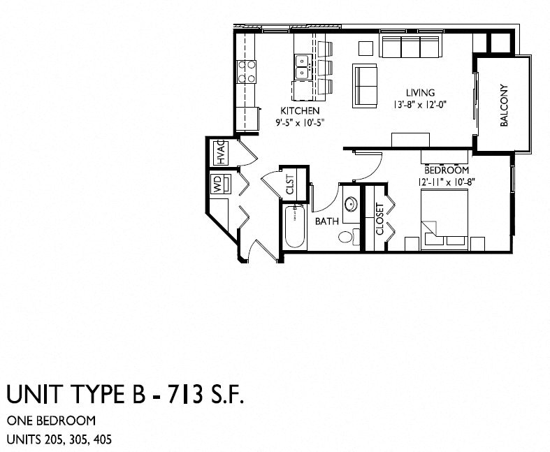 1 bedroom 1 bath B