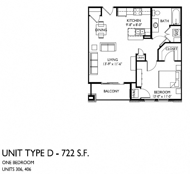 1 bedroom 1 bath D