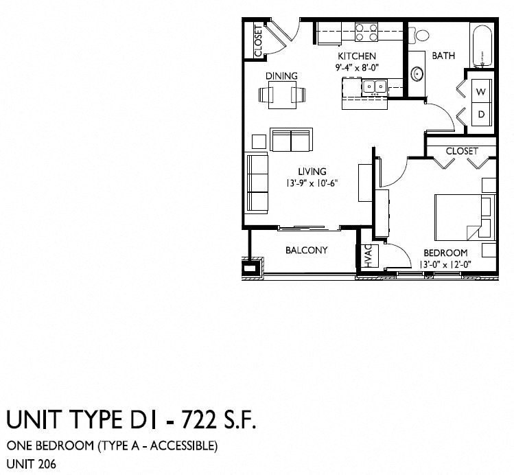 1 bedroom 1 bath D-1 ADA