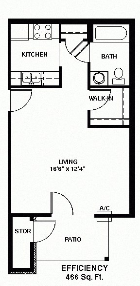 Studio Floor Plan at Luann Place Apartments, Madison, 53713