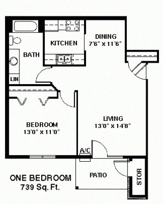 1 Bedroom Floor Plan at Luann Place Apartments, Madison, Wisconsin