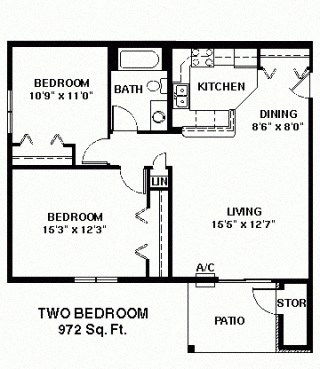 2 Bedroom Floor Plan at Luann Place Apartments, Madison