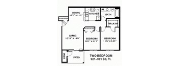 2 Bedroom 2 Bathroom Floor Plan at Luann Place Apartments, Wisconsin