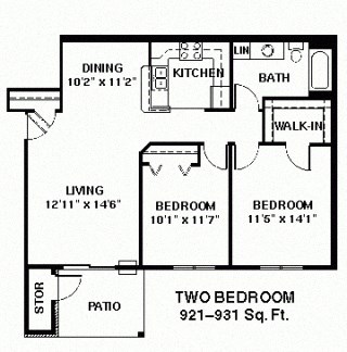 2 Bedroom 2 Bathroom Floor Plan at Luann Place Apartments, Wisconsin
