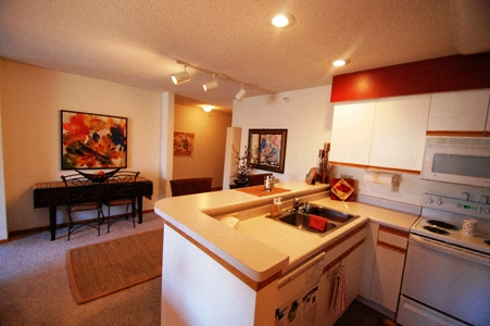 a kitchen with a sink and a counter top