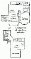 2 bedroom 2 bath corner loft + den w/fireplace