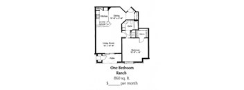 1 Bedroom 1 Bath Floor Plan at Deer Creek Apartments, Middleton, WI