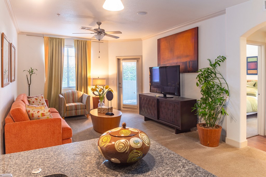 a living room filled with furniture and a flat screen tv