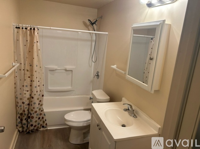 A bathroom with a toilet, sink, and shower.