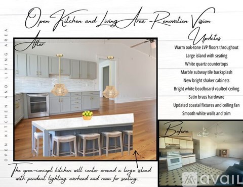 A renovation vision for an open kitchen and living area.