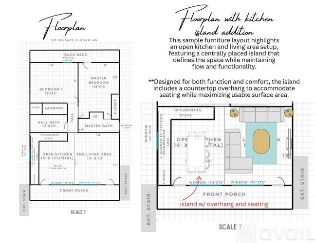 A diagram shows two different floor plans for a 120 square foot space.