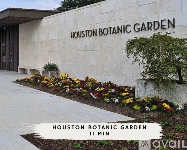 Houston Botanic Garden entrance with a row of flowers.
