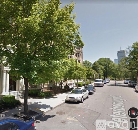 A street view with cars parked on the side and a tree in the foreground.