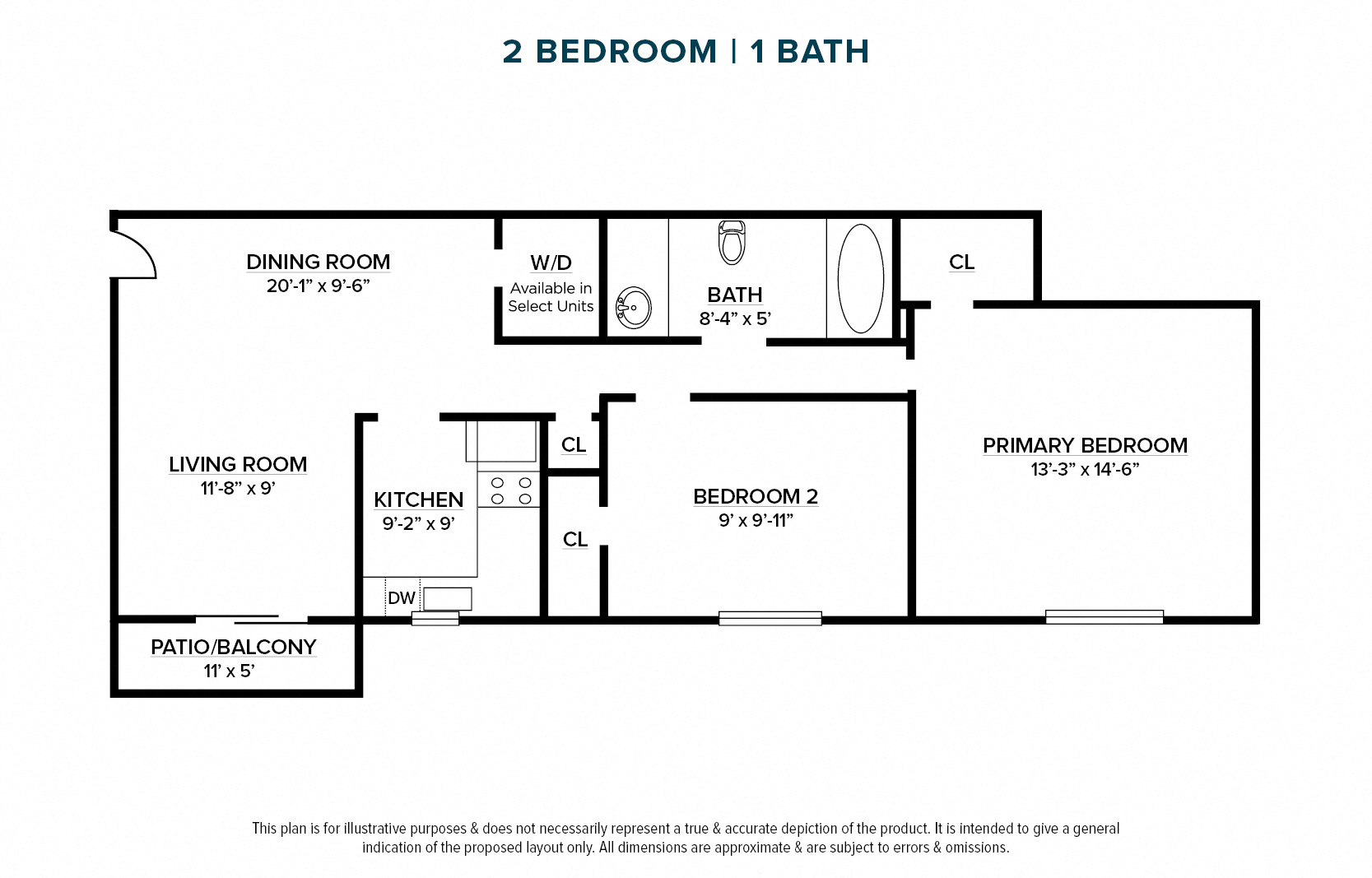 2 Bedroom 1 Bath Apartment
