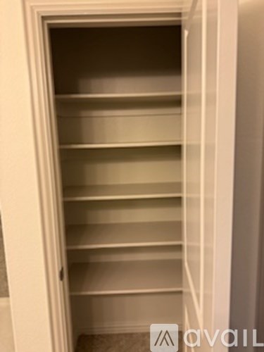 Empty white shelves in a white door.