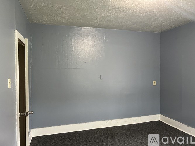 A room with a door and a wall with a light switch.