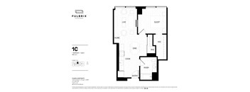 2d floorplan of a 1 bedroom, 1 bathroom unit