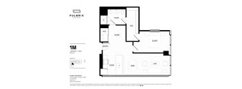 2d floorplan of a 1 bedroom, 1 bathroom unit