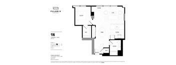 2d floorplan of a 1 bedroom, 1 bathroom unit