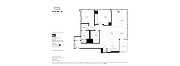 2d floorplan of a 2 bedroom, 2 bathroom unit