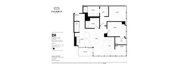 2d floorplan of a 2 bedroom, 2 bathroom unit