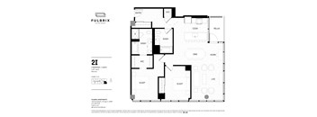 2d floorplan of a 2 bedroom, 2 bathroom unit