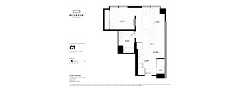 2d floorplan of a 1 bedroom, 1 bathroom unit