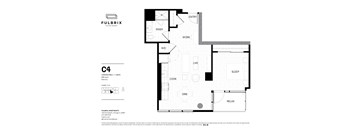 2d floorplan of a 1 bedroom, 1 bathroom unit