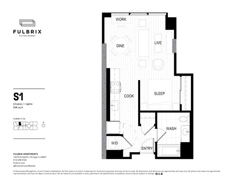 2d floorplan of a Studio apartment with one bathroom