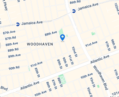 A map shows the intersection of Woodhaven Blvd and Atlantic Ave.