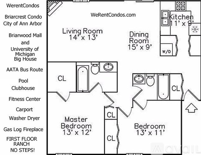 A black and white image of a floor plan for a condo.