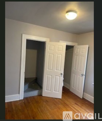 A room with two doors and a wooden floor.