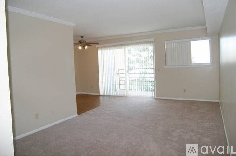 A room with a carpeted floor and a window with blinds.