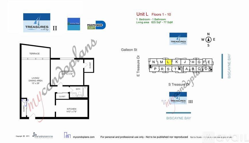 A floor plan for a unit at Treasures II in Biscayne Bay.
