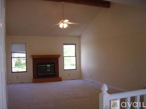 A living room with a fireplace and a television.